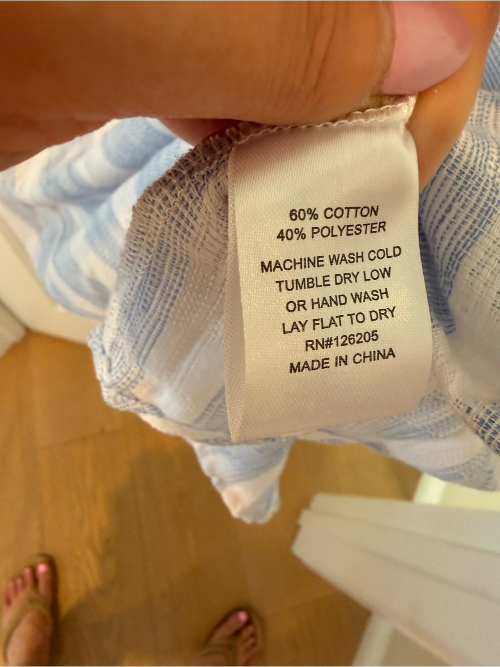 Blue & White Striped Button-Down Shirt with Pocket Embroidery - Picture 5 of 6